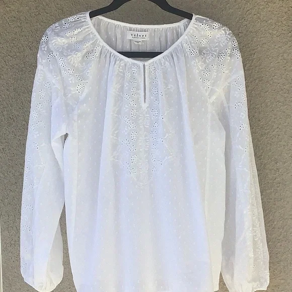 Velvet Eyelet Peasant Blouse - Picture 2 of 14